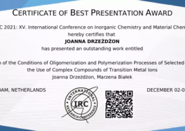 Dr Joanna Drzeżdżon otrzymała nagrodę za najlepszą prezentację